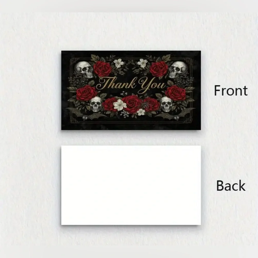 PRICE IS FIRM - Set of 25 Elegant Goth Black & Red Rose Skull ‘Thank You’ Card